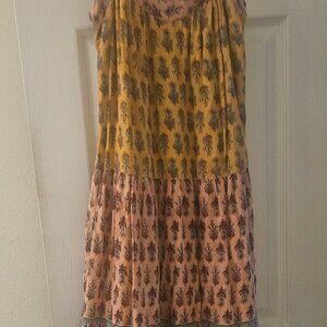 Knox Rose Multicolor tiered boho CottageCore sleeveless dress pockets maxi S